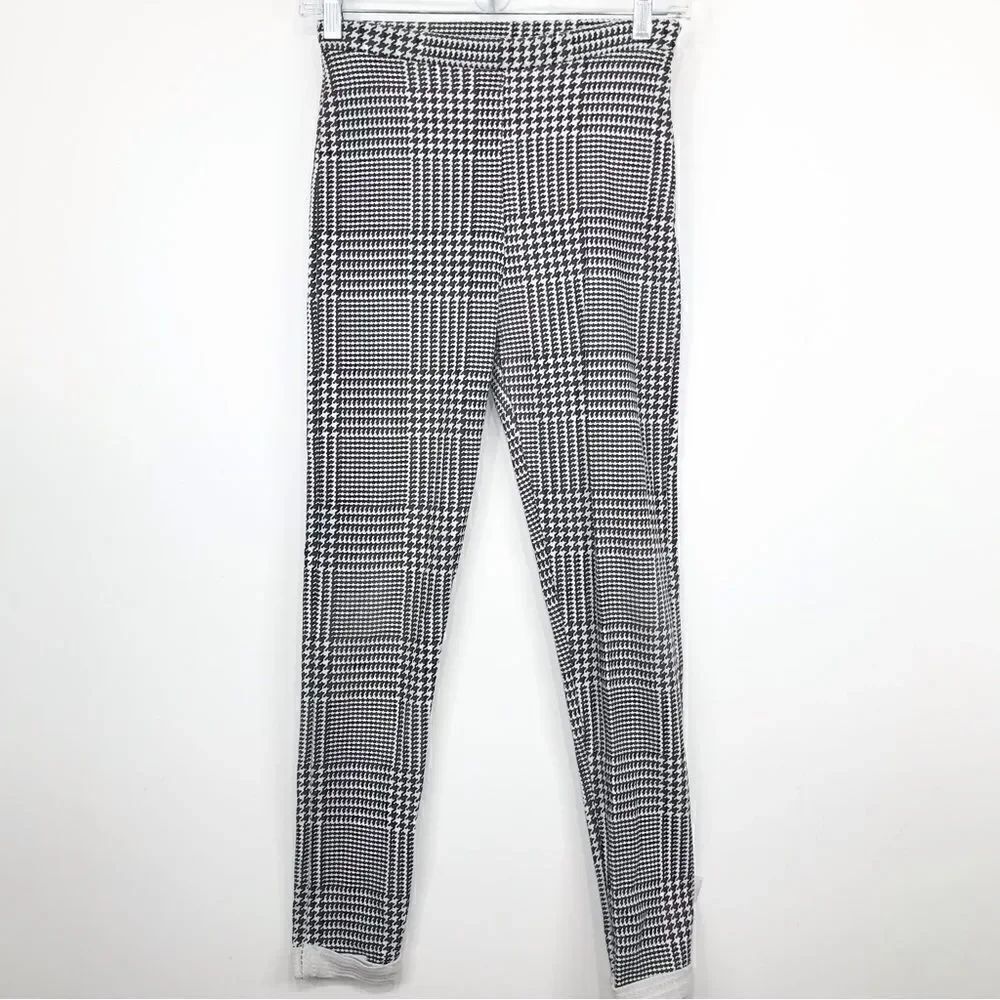 TopShop Black White Houndstooth Print Side Zip Leggings